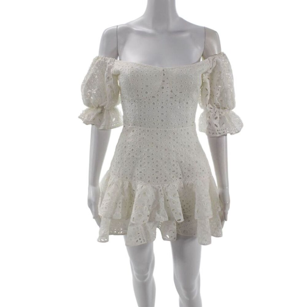 Charo Ruiz Women Fit & Flare Mini Dress White Square Neck Zip Size S